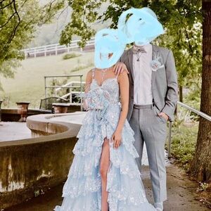 Elegant Blue Lace Party Dress